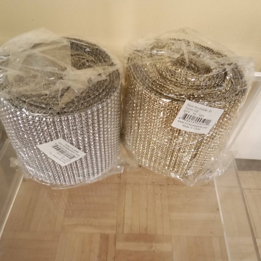 Two 4.75x10 Yards Silver And Gold Diamond Mesh Wrap Rhinrstone Ribbon